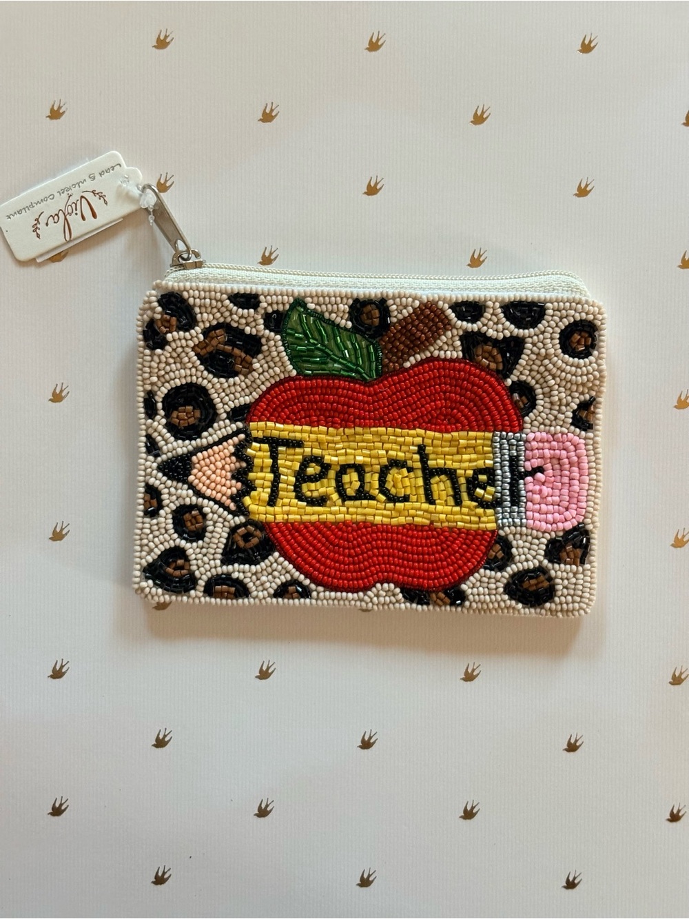 Viola Beaded 'Teacher' Apple Coin Wallet Zip Pouch